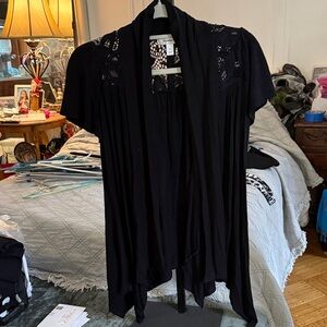 Dressbarn Black Cardigan with Lace Accents